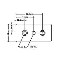 32-4590M12-0 MODULAR SOLUTIONS FOOT & CASTER CONNECTING PLATE<BR>45MM X 90MM, M12 HOLE